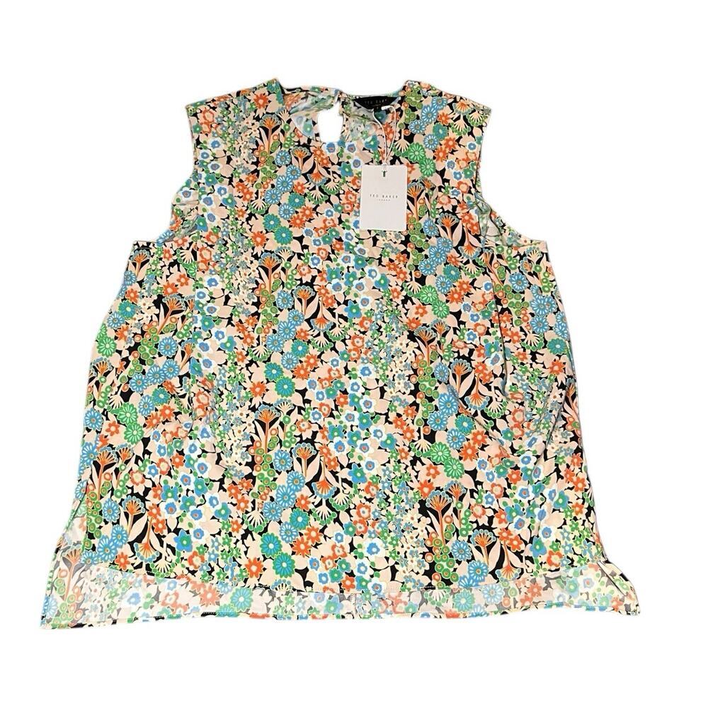 NWT Ted Baker Womens 1 Nelliy Sleeveless Top Shoulder Detail Spring Floral Light